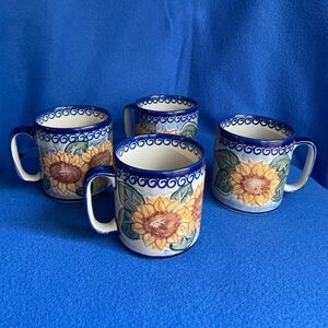 Vena Handcrafted in Poland Set of 4 Mugs.  Artist signed and dated. 8 Ounce